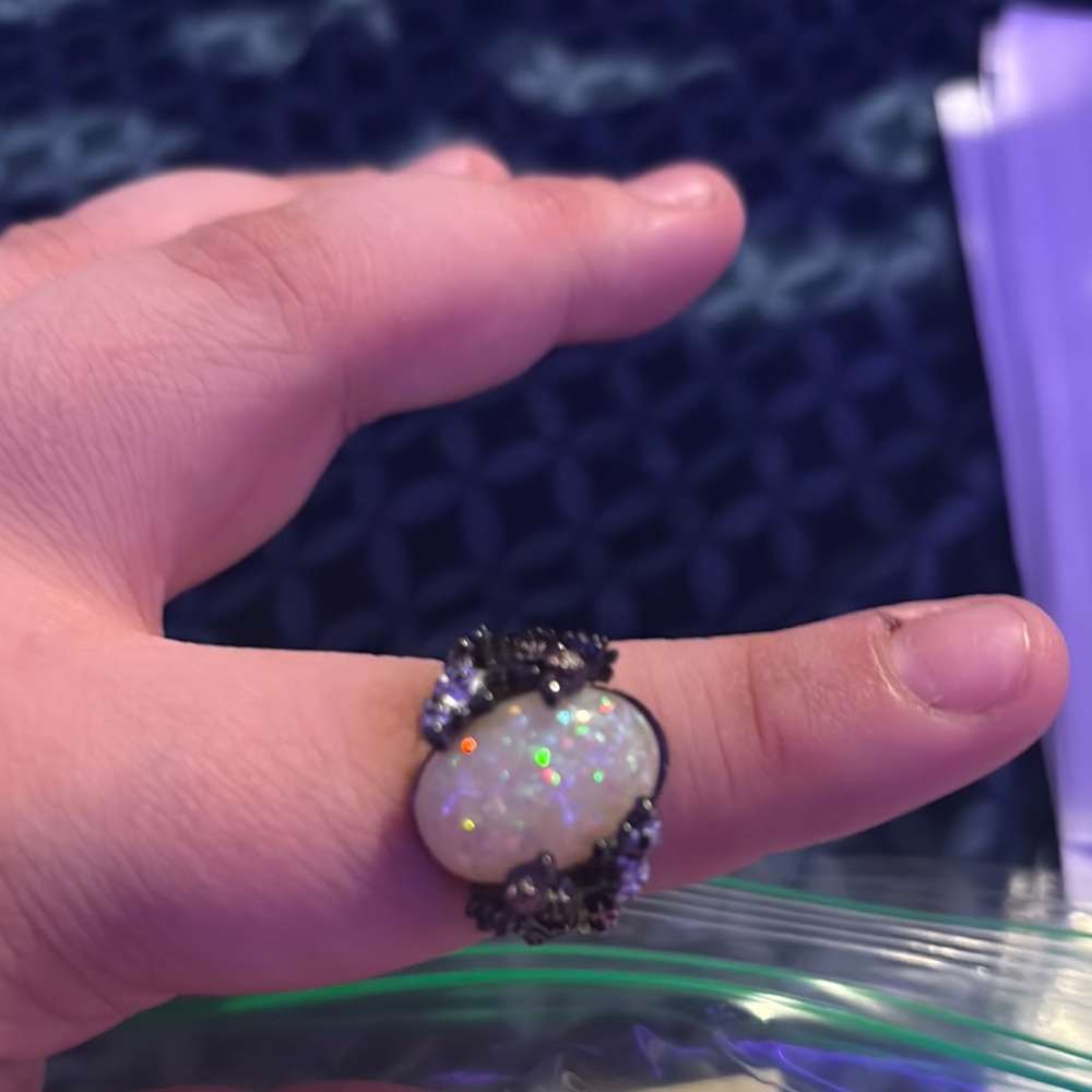 Opal Ring with Black Accents - Picture 1 of 1